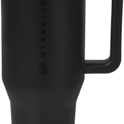 HydroJug Traveler - 32 oz Water Bottle with Handle & Flip Straw - Fits in Cup Holder, Leak Resistant Tumbler-Reusable Insulated Stainless Steel & Rubber Base - Gifts for Women & Men, Black