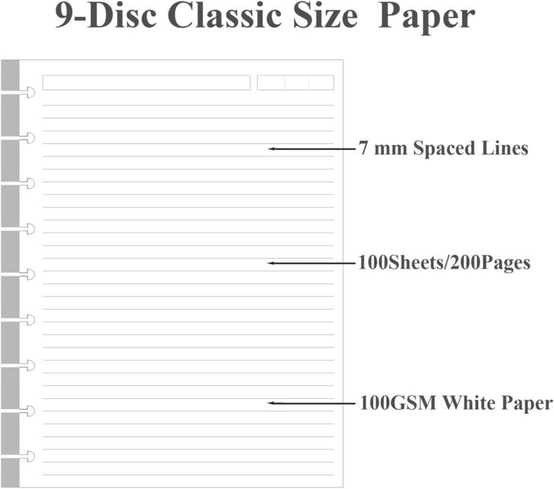 9 Disc Lined Paper Refills for Happy Planners - 100 Sheets/200 Pages Classic Size Lined Paper with 5 Sheets Dividers, 7" x 9.25" - Image 3