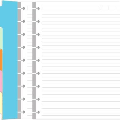 9 Disc Lined Paper Refills for Happy Planners - 100 Sheets/200 Pages Classic Size Lined Paper with 5 Sheets Dividers, 7" x 9.25"