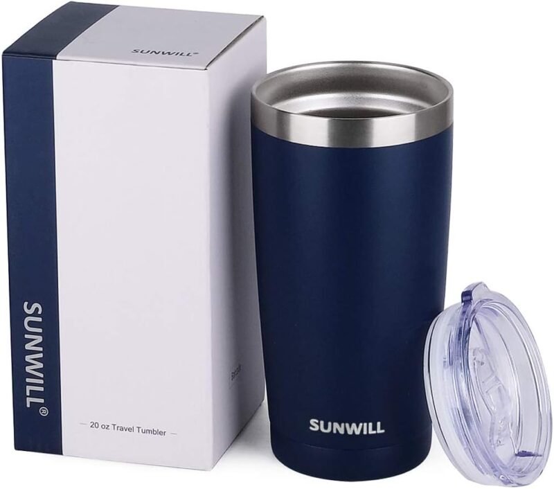 SUNWILL Travel Coffee Tumbler 20 oz, Insulated Mug with Lid, Stainless Steel Cup for Outdoor, Powder Coated Navy - Image 4