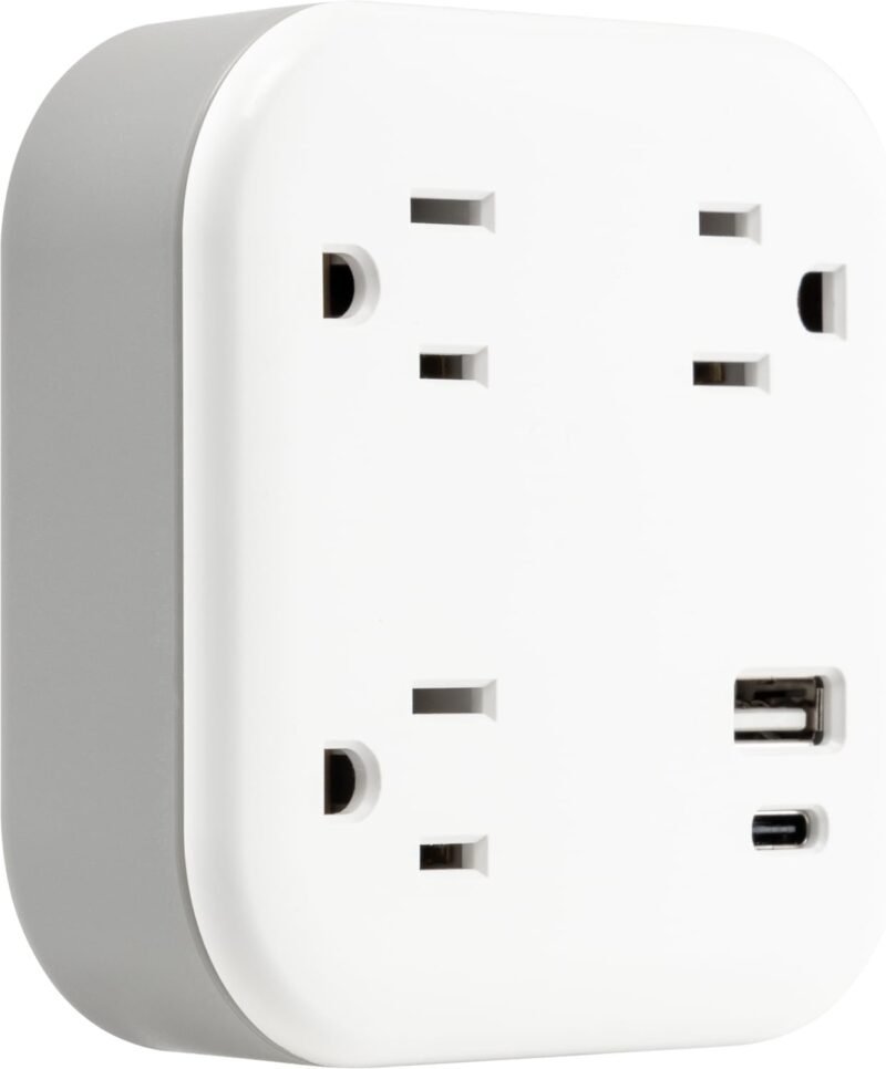 GE UltraPro 3-Outlet Surge Protector Wall Tap, 980J, USB-C & USB-A Ports, Adapter-Spaced Outlets, Circuit Breaker, ETL Certified, Low-Profile Design, White, 85875