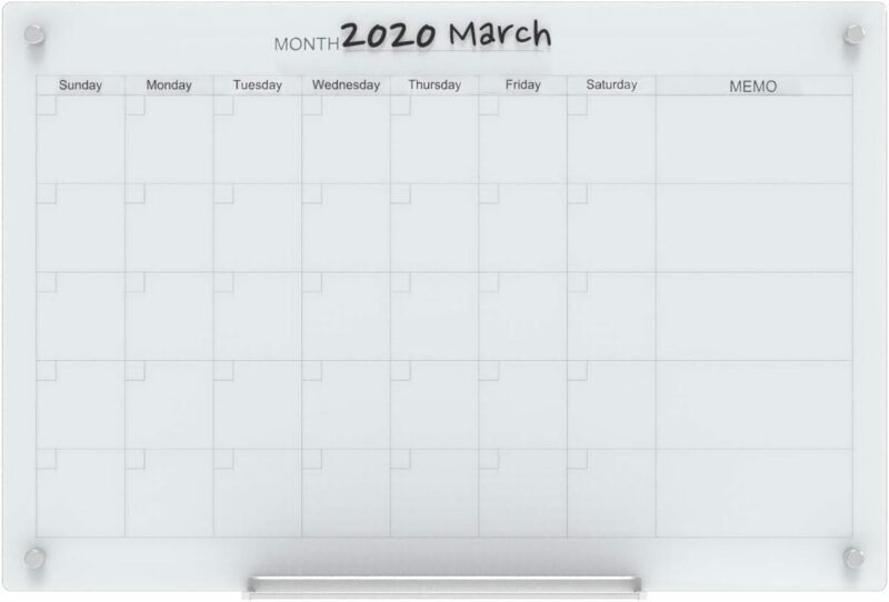 Audio-Visual Direct Magnetic Glass Dry Erase Board Set (3' x 2', Calendar White) for Wall - Monthly Planner - Image 7