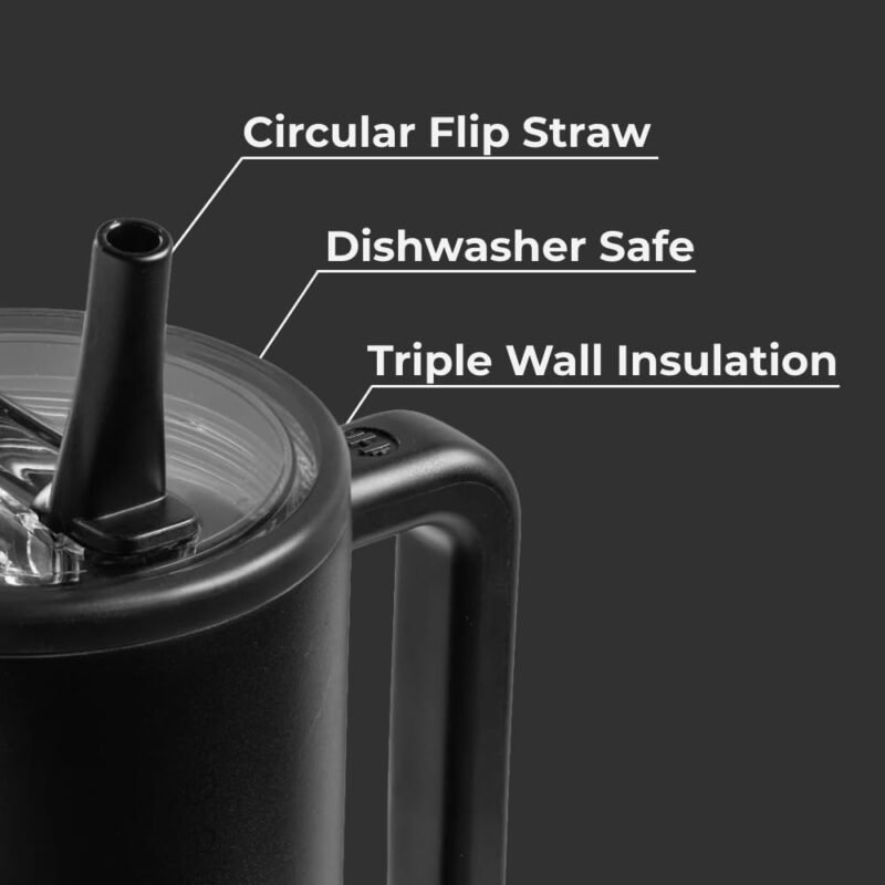 HydroJug Traveler - 32 oz Water Bottle with Handle & Flip Straw - Fits in Cup Holder, Leak Resistant Tumbler-Reusable Insulated Stainless Steel & Rubber Base - Gifts for Women & Men, Black - Image 3