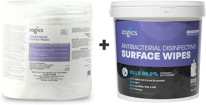 Zogics Antibacterial Wipes, EPA Registered Surface and Gym Equipment Disinfecting Wipes (800 Wipes) + Reusable Wipe Bucket Dispenser - Image 3