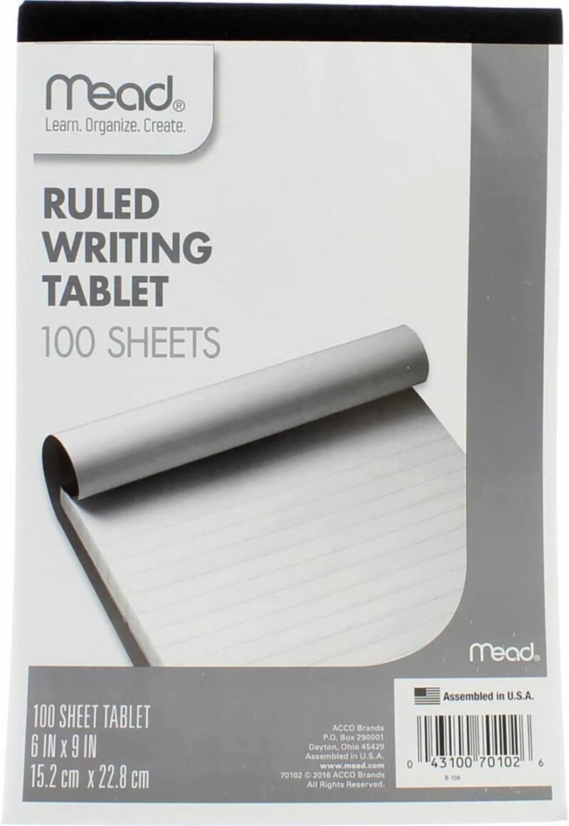 Mead Ruled Writing Tablet, 100-Sheets, 6" x 9" (Pack of 6)