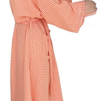 Women's Gingham Print Tie-Waist Midi Dress, Coral. Pink checkered pattern for a soft, feminine look.