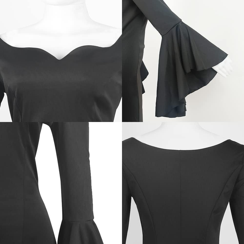 UQJE Women's Morticia Addams Dress Costumes Gothic Maxi Dress Halloween Cosplay Vintage Black Long Dress - Image 5