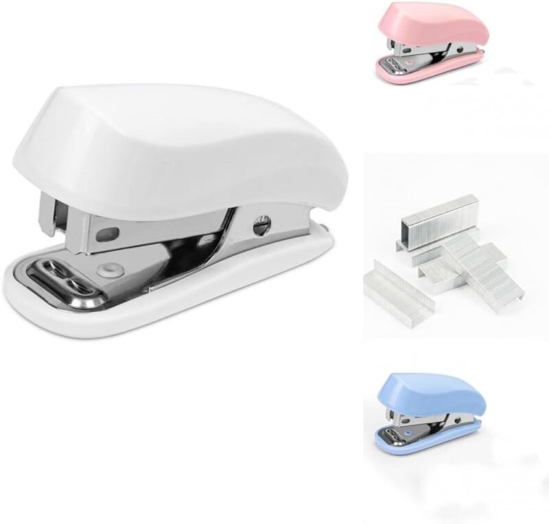 White Color Mini Stapler with Staples,Small Cute Stapler for Desk,Gift for Student or Office Use (White)