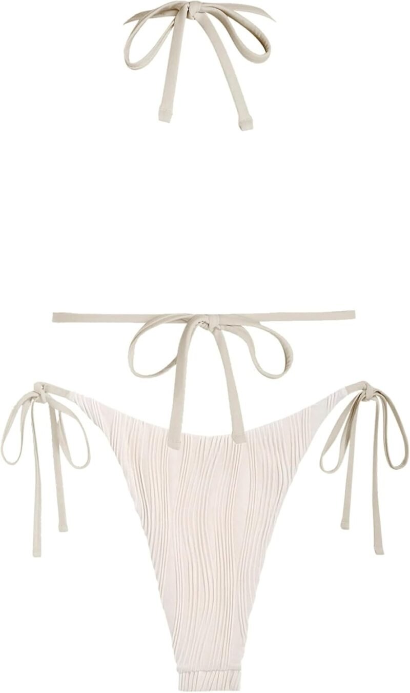 ZAFUL Bikini Sets for Women Halter Two Piece Swimsuit Ribbed High Cut Tie Side Thong Bathing Suit Sexy Padded Swimwear - Image 2