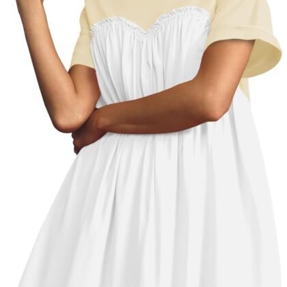 Wenrine Womens Short Sleeve T Shirt Dress Summer Babydoll Patchwork Swing Casual Mini Dresses