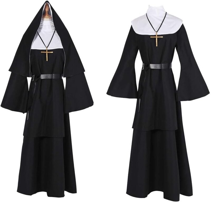CR ROLECOS The Nun Costume Plus Size Scary Nun Outfit Priest Halloween Costume Black - Image 4