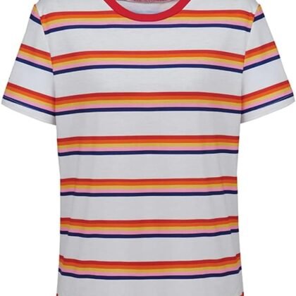 MyheroCos Women Rainbow T Shirt Colorful Shirt Costume Striped Shirt Top Short Sleeve