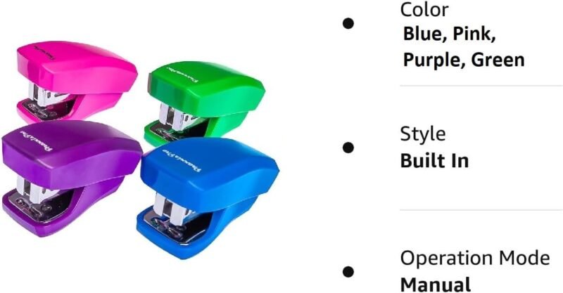 Aria Premium Back to School Mini Stapler Set of 4 - with Built-in Staple Removers, 2000 Standard Staples Included - for Office, School,Travel, Blue, Pink, Purple, Green, - Image 5