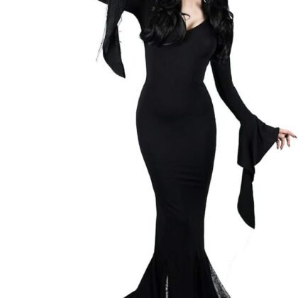 Cosplay.fm Women's Vintage Gothic Long Dress Witch Style Black Dress Halloween Family Cosplay Costume Dress