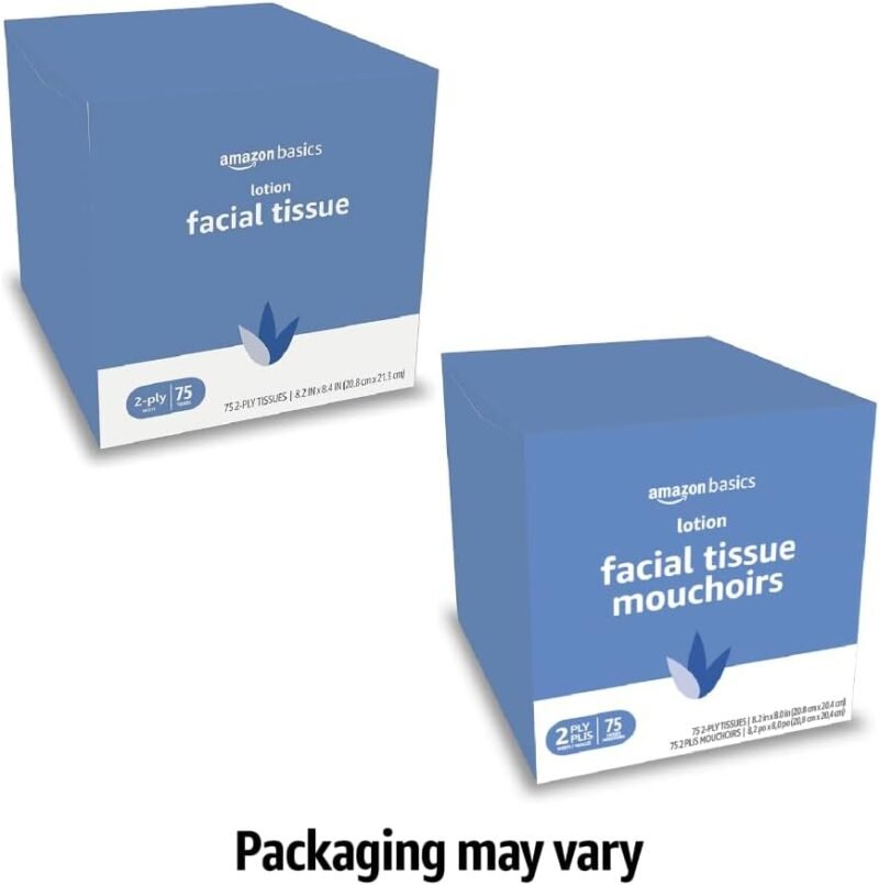 Amazon Basics Facial Tissue with Lotion, 2-Ply, 300 Count (4 Packs 75), (Packaging may vary) - Image 3