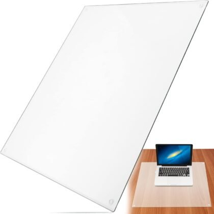 IMPRESA 19 x 24 Inches Tempered Glass Desk Mat for Desktop Computers, Laptops, Keyboard & Computer Monitor, Dry Erase Desk Mat Sturdy Reinforced Glass - Table Protector
