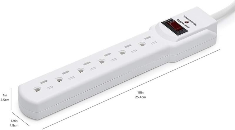 Amazon Basics Surge Protector Power Strip, 6-Outlet with 200J Protection, 2ft Extension Cord, Rectangle, White (2 Pack) - Image 5