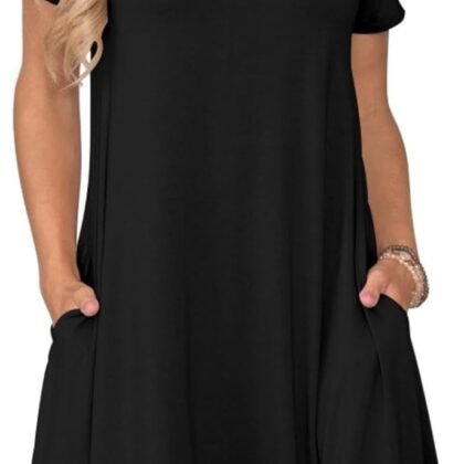 Women's Casual T Shirt Dress Summer Short Sleeve Swing Dresses with Pockets