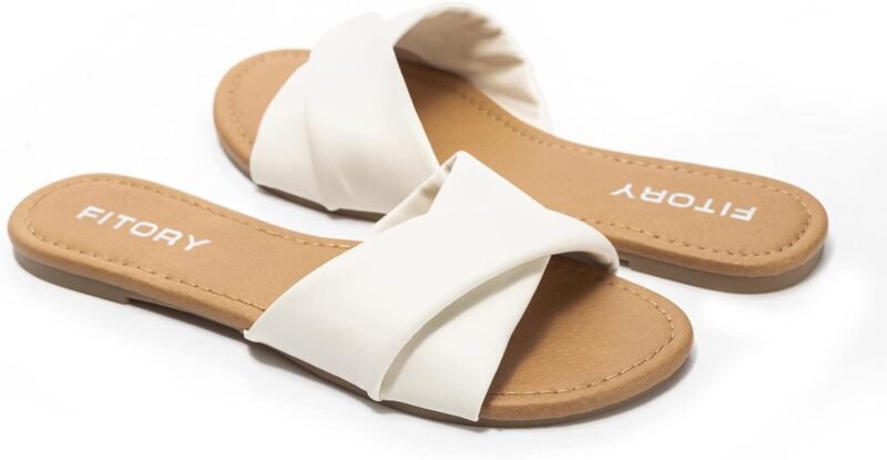 FITORY Women's Flat Sandals Fashion Slides With Soft Leather Slippers for Summer Size 6-11 - Image 5