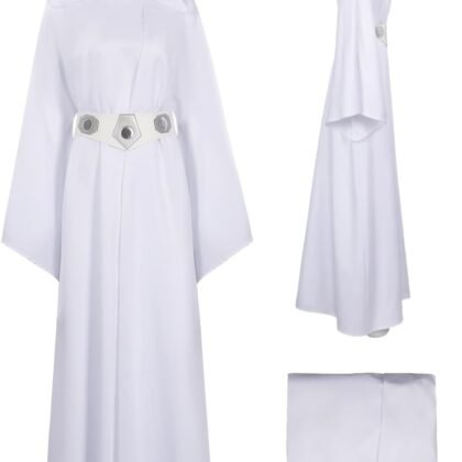 Women Princess Cosplay Costume White Dress Hooded Long Robe Classic Deluxe Suit