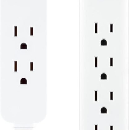 GE 6-Outlet & 2-Outlet Surge Protector Combo Pack with 2 USB-C Ports, 245 Joules, 2ft Braided Cords, Flat Plugs, ETL Certified, White, 86076