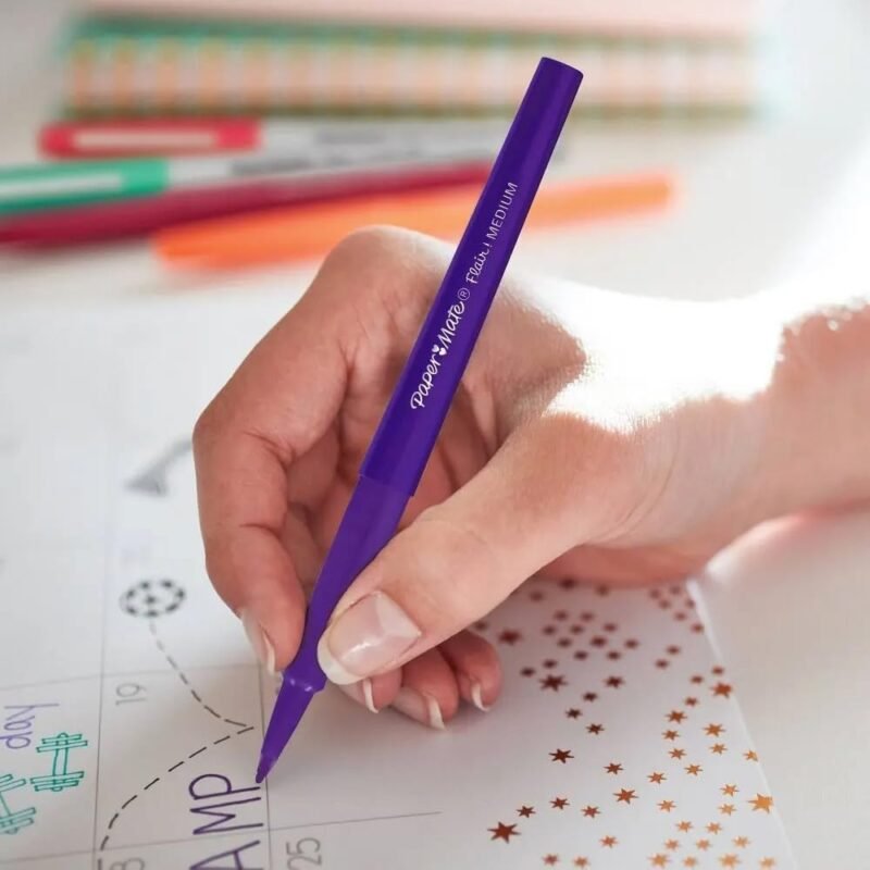 Paper Mate Flair Felt Tip Pens, 24 Vibrant Colors, Medium Point (0.7mm), 4 Unique Tip Styles, No-Bleed Ink for Students, Teachers & Back to School Supplies - Image 2