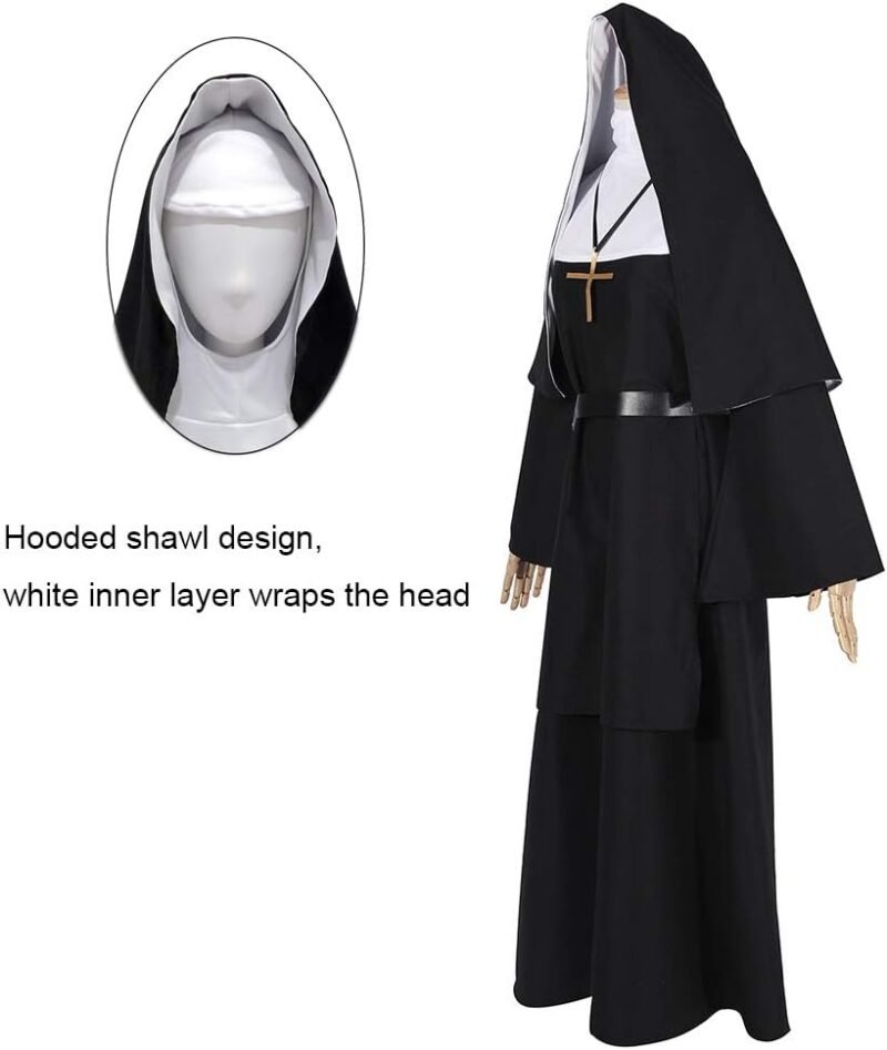 CR ROLECOS The Nun Costume Plus Size Scary Nun Outfit Priest Halloween Costume Black - Image 2