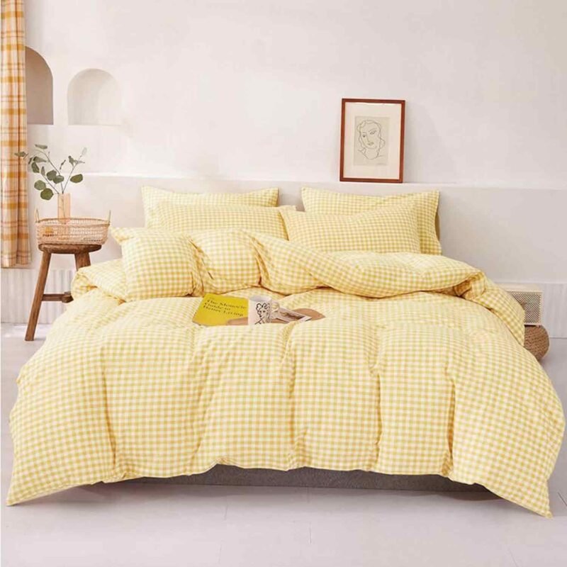 ETDIFFE Yellow Grid Duvet Cover Queen Size, 3 Piece Farmhouse Buffalo Check Gingham Geometric Pattern Printed Microfiber Comforter Cover Set, Soft and Lightweight Plaid Bedding Quilt Cover - Image 4