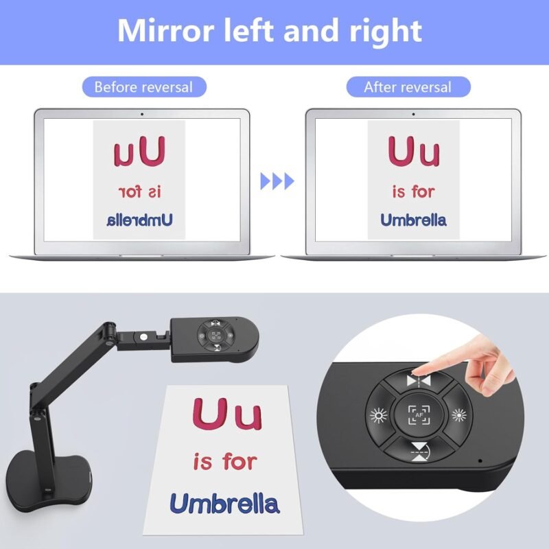 THUSTAR 8MP Document Camera & Webcam 4K with Dual Microphones, USB Visualiser A3-Size, 3-Level LED Lights, Image Invert Function, Fold, for Live Demo, Distance Education -Windows, macOS and Chrome OS - Image 7