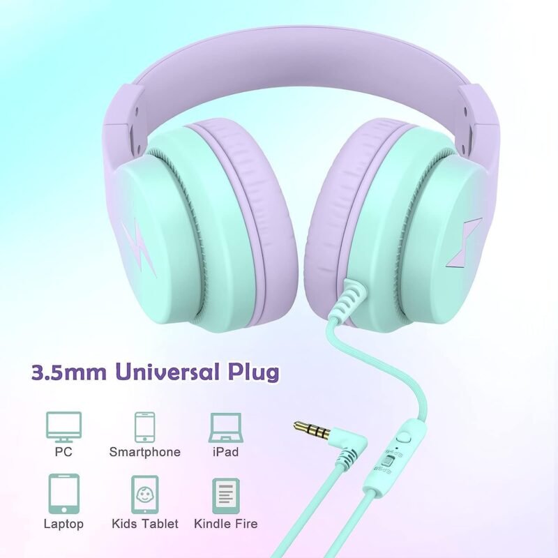 Kids Headphones, Wired Headphones for Kids Over Ear with Microphone, 85/94dB Volume Limiter Headphone for Girls Boys, Foldable Headphone for Learning & Entertainment,Gradient Purple - Image 4