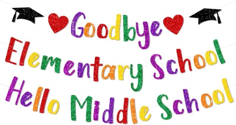 Goodbye Elementary Hello Middle School Banner, 5TH Grade Graduation Decorations 2024, Elementary Graduation Decorations, HM Last Day of Elementary Banner, End of The Elementary School Year Decor