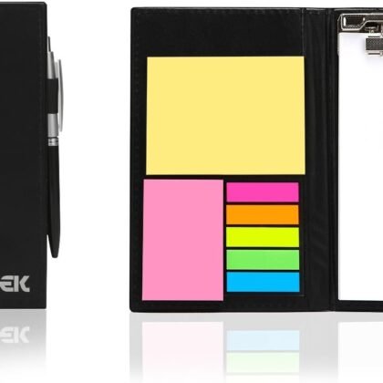 Sticky Notes Notebooks Colored Page Markers Bundle Set, Rectangular Notes and Index Tabs Flags Organizer, W/Fashion Ballpoint Pen, Leather Look Design Holder,Office and Teacher Gift.YISEEK