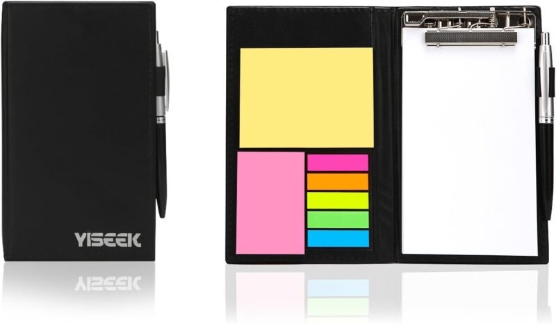 Sticky Notes Notebooks Colored Page Markers Bundle Set, Rectangular Notes and Index Tabs Flags Organizer, W/Fashion Ballpoint Pen, Leather Look Design Holder,Office and Teacher Gift.YISEEK