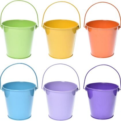 Small Metal Buckets with Handle, 6 Pack 4.3 inch Colored Galvanized Bucket for Kids,Classroom,Crafts,and Party Favors (Multi-Colored, 4.3" Top)