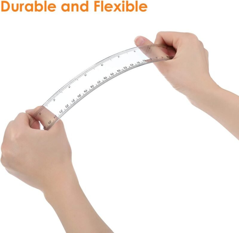 EBOOT 20 Pack Clear Plastic 12 Inch Straight Flexible Ruler With Inches and Metric for School, Classroom, Home, or Office - Image 6