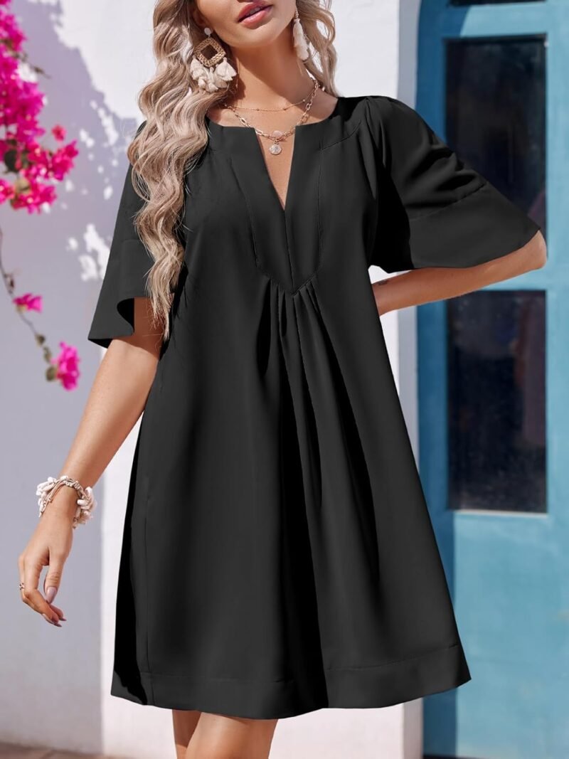 Wenrine Womens Flutter Short Sleeve Mini Dress Casual V Neck Loose Flowy Summer Dresses - Image 3