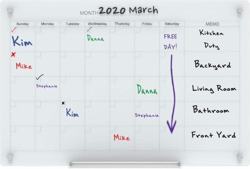 Audio-Visual Direct Magnetic Glass Dry Erase Board Set (3' x 2', Calendar White) for Wall - Monthly Planner - Image 6