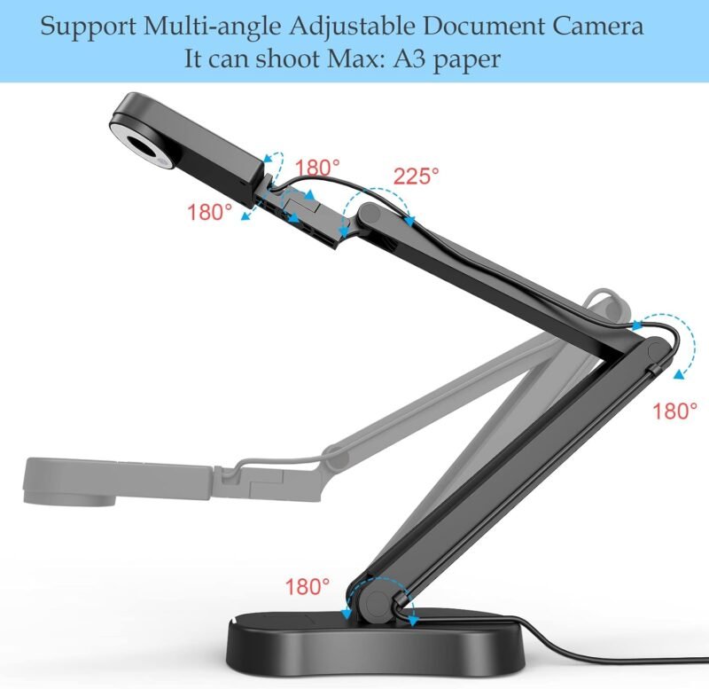 8MP USB Document Camera for Teachers and Classroom for A3 A4 Size with Dual Mic, 3-Level LED Light, Up and Down, Left and Right Image Inversion, for Distance Teaching & Learning - Image 7