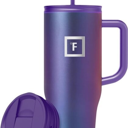 IRON °FLASK Co-Pilot Insulated Mug w/Straw & Flip Cap Lids - Cup Holder Bottle for Hot, Cold Drink - Leak-Proof - Water, Coffee Portable Travel Mug - Aurora, 40 Oz