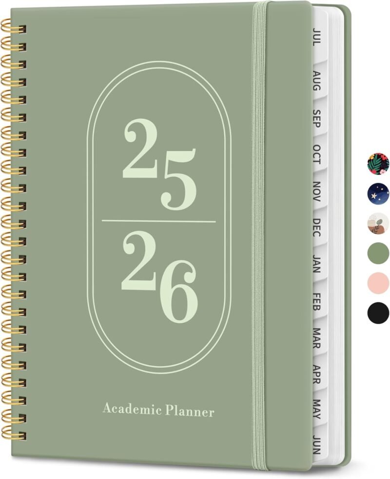 Planner 2025-2026, Academic Year Weekly and Monthly Calender Planner, July 2025 - June 2026, Spiral Bound School Planning Tool, Perfect for Teacher, Student, Women & Men - A5 (6.3" x 8.5"), Green