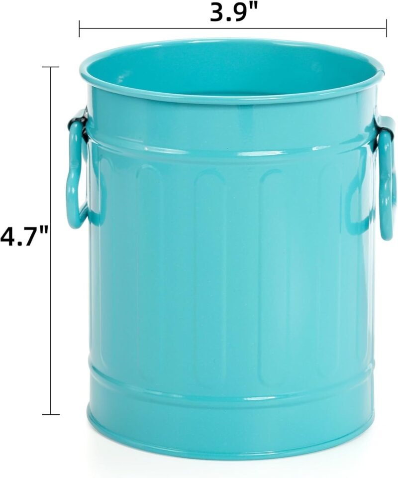9 Pack Metal Pen Holder, Mini Pencil Bucket with Handle, Desktop Pencil Cup Makeup Brush Organizer, Desk Colorful Small Pails, Stationary Supplies Container for Office Classroom School Crafts - Image 2