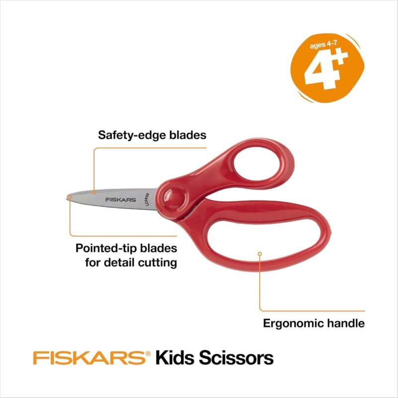 Fiskars 5" Pointed-Tip Scissors for Kids 4-7 (3-Pack) - Scissors for School or Crafting - Back to School Supplies - Red, Blue, Turquoise - Image 4