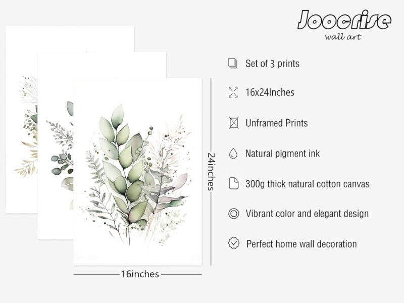 Watercolor Botanical Wall Art Set of 3 Boho Floral Canvas Wall Decor Prints Sage Green Wildflower Wall Art Modern Flower Pictures Botanical Painting for Bedroom Bathroom 16x24 Inch Unframed - Image 2