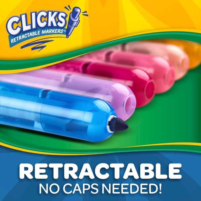 Crayola Clicks Retractable Tip Marker Set for Kids (10ct), Markers For School, Long Lasting Coloring Book Supplies, No Dry, Back to School Essentials, 6+ - Image 4
