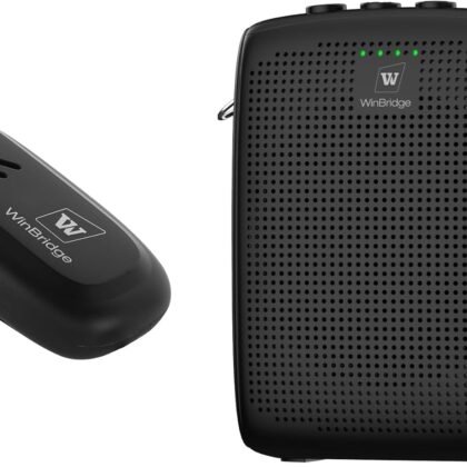 WinBridge Wireless Voice Amplifier with Bluetooth Lavalier Lapel Microphone for Teachers,Portable Speaker and Wireless Clip On Microphone System, Mini Megaphone Speaker Mic Set 15W 2600mAh WB005