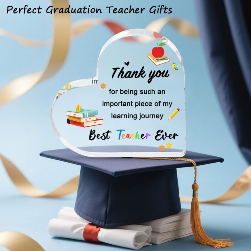 Teacher Appreciation Gifts 2025 - Heart Shaped Acrylic Plaque 4x4 Inch, End of Year Thank You Gift from Students, Graduation Teacher Gifts Ideas, Thankful Quotes Keepsake, Paperweight, Retirement - Image 5