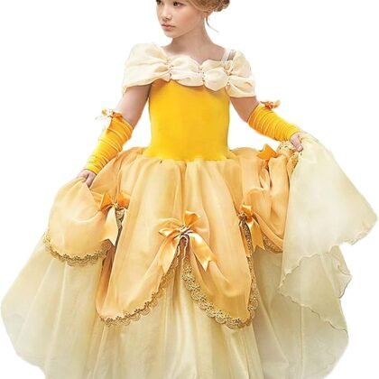 Princess Belle Dress up Halloween Fairy Costume for Toddler Girls, Special Occasion Dresses Birthday Party, Yellow