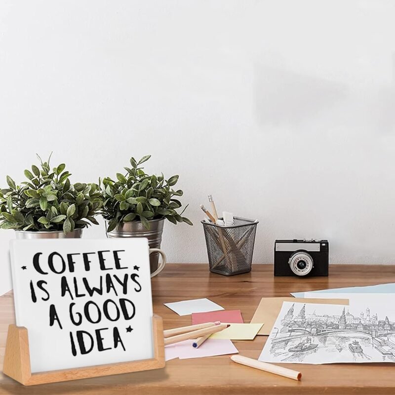 TORASO Glass Dry Erase Board - Desktop Memo Whiteboard, Wooden Base, Mini Tabletop Display (Rustic Base) - Image 5