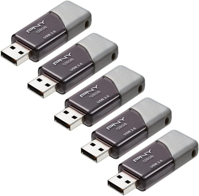 PNY 128GB Turbo Attaché 3 USB 3.0 Flash Drive 5-Pack – Grey, P-FD128X5TBOP-MP, 100MB/s, Light-Weight Durable - Data Storage and Transfer
