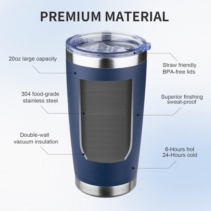 20oz Tumbler with Lid and Straw Double Wall Powder Coated Vacuum Insulated Coffee Tumbler Stainless Steel Insulated Travel Coffee Mug Spill-Proof Thermal Cup for Hot and Cold Beverage,Navy Blue - Image 4